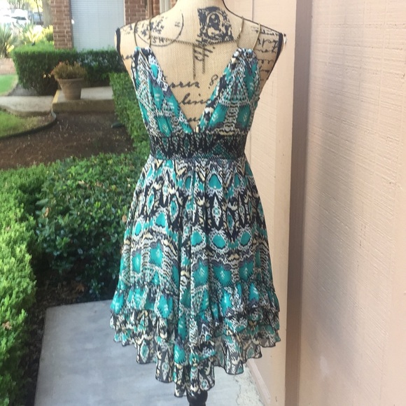 Sz S Arden B Green Black Asymmetrical Dress EUC - Picture 6 of 8